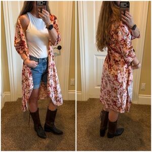 Lularoe Boho Festival Floral Pink Duster Kimono Wrap Beach Coverup Size S Small